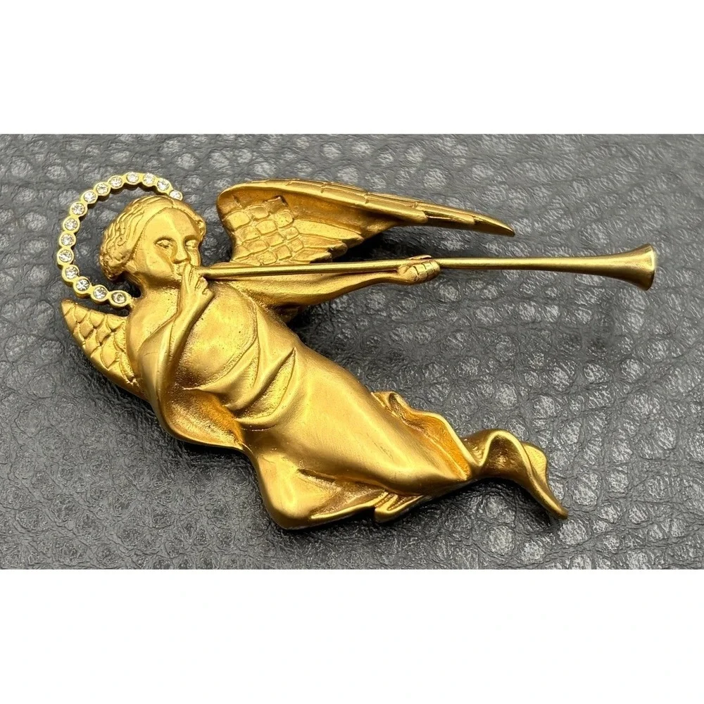 Vintage MMA METROPOLITAN MUSEUM ART NCMA Angel Cherub Brooch Pin Rhinestone Halo